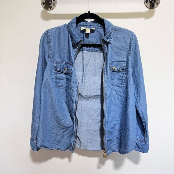 Michael Denim Chambray Zip Front Top Women’s PM - Picture 11 of 16